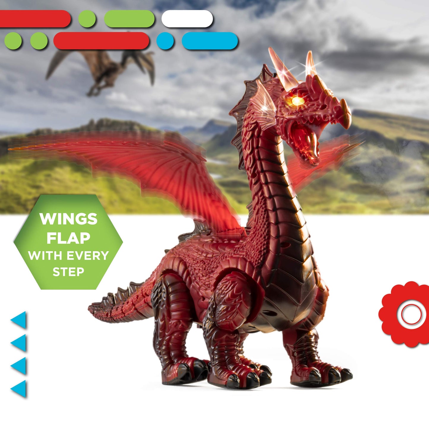 Discovery Kids RC Dragon Smoke Breathing Pet Toy, Infrared Remote-Controlled Walking and Flapping Wings, Light Up Dragon Roars and Growls