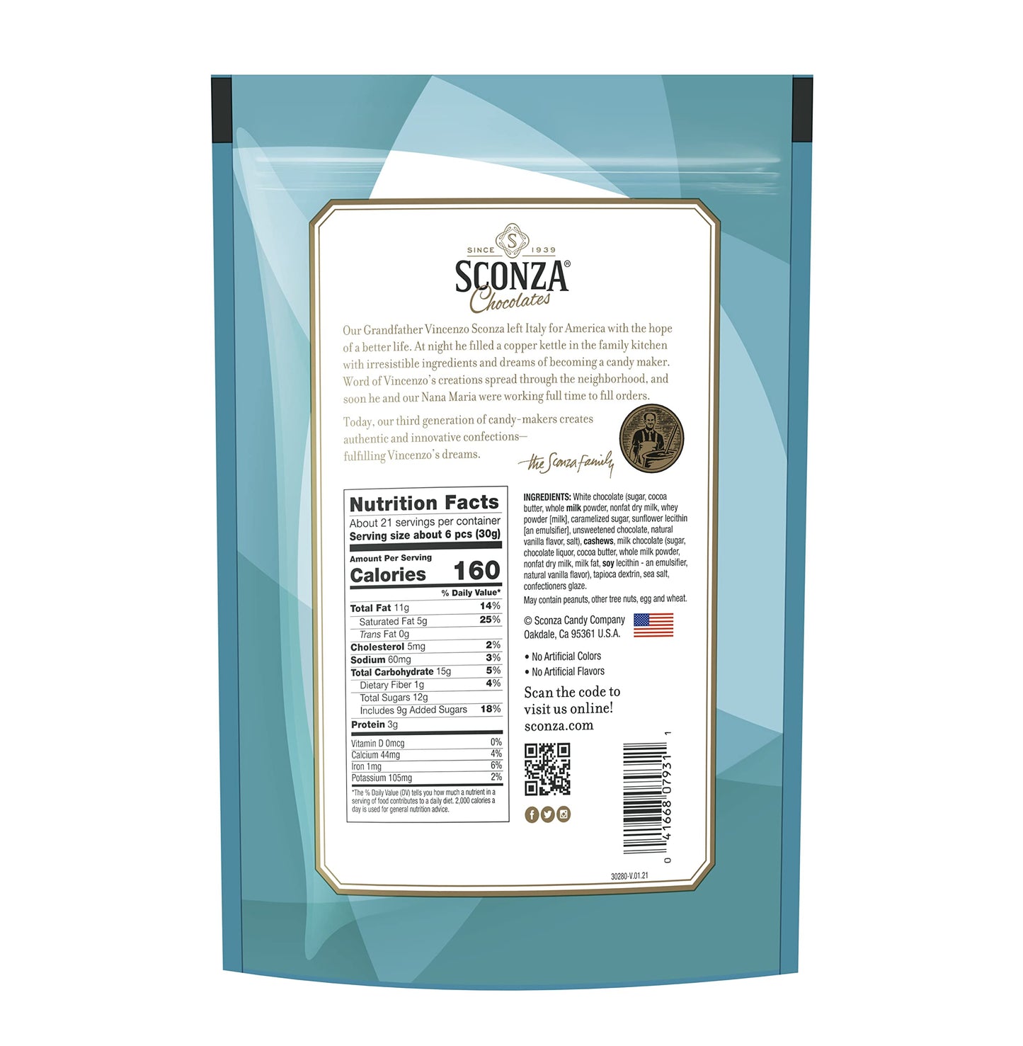 Sconza Chocolates Milk & White Chocolate Cashews 22OZ