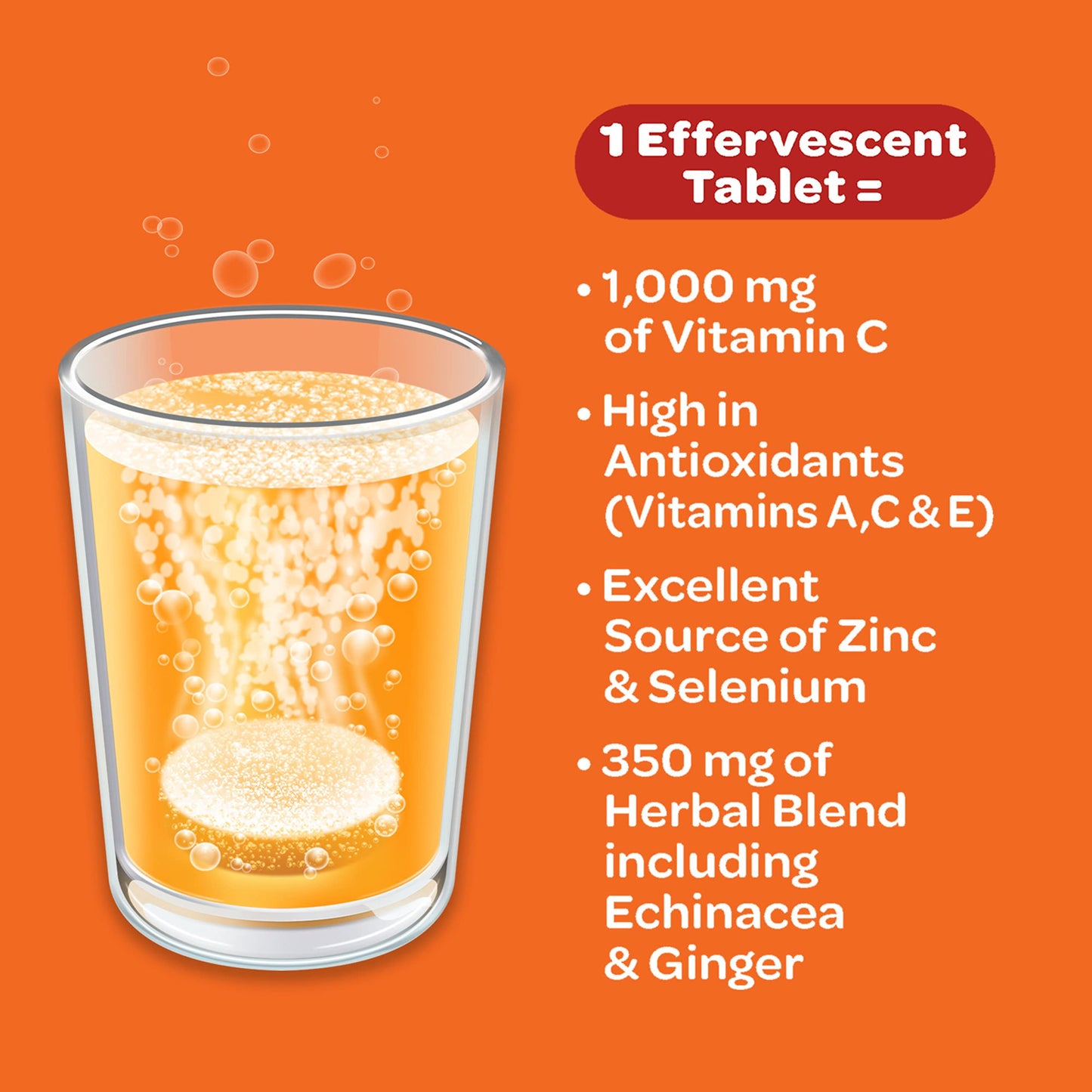 Airborne 1000mg Vitamin C with Zinc Effervescent Tablets, Immune Support Supplement with Powerful Antioxidants Vitamins A C & E - 36 Fizzy Drink Tablets, Zesty Orange Flavor