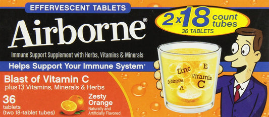 Airborne Effervescent Health Immune Boosting Formula Zesty Orange 36 Tablets (Bonus Size)