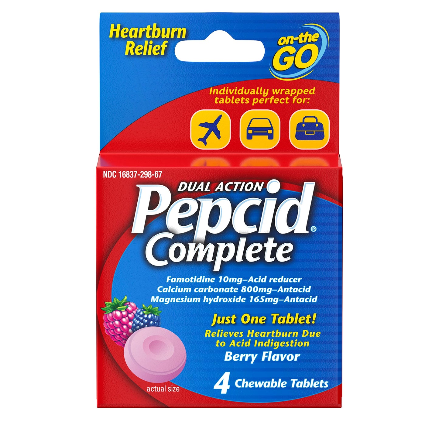 Pepcid Complete Dual Action Acid Reducer + Antacid Chewable Tablets, Berry Flavor, 4 ct.