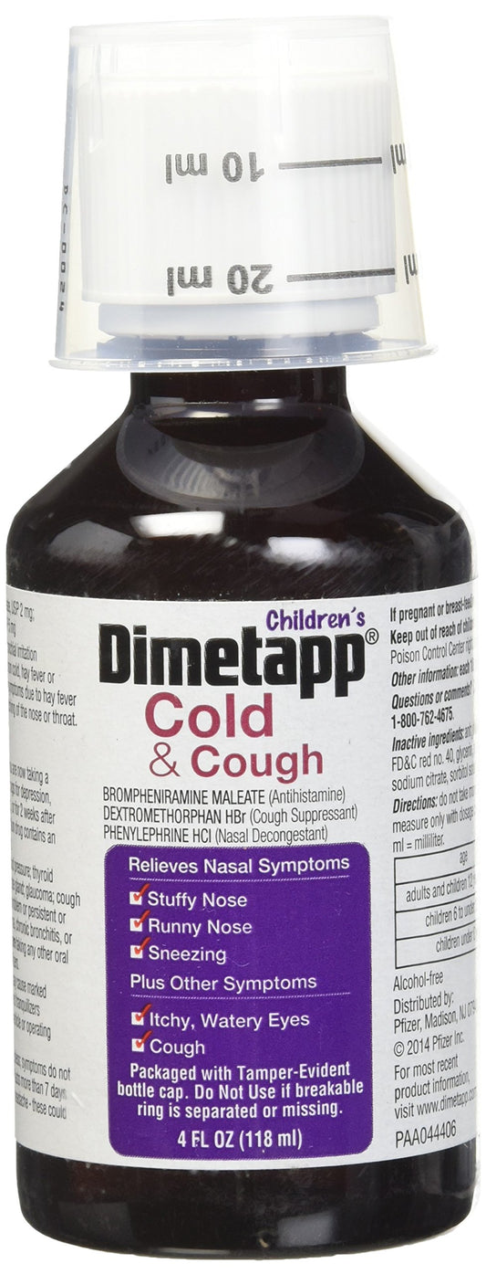 Dimetapp DM Elixir Cold & Cough Relief Syrup With Grape Taste for Childrens - 4 Oz