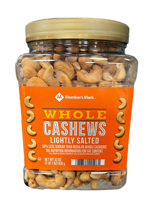 Whole Cashews Lightly Salted Net Wt 33 OZ