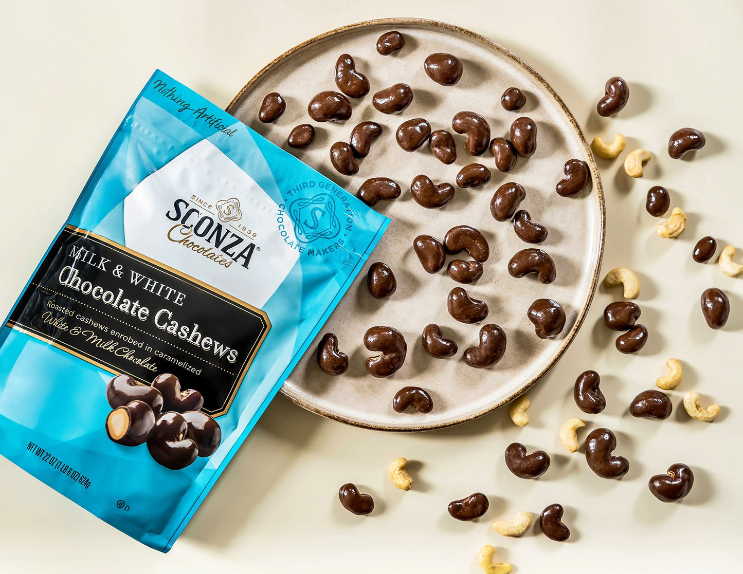 Sconza Chocolates Milk & White Chocolate Cashews 22OZ