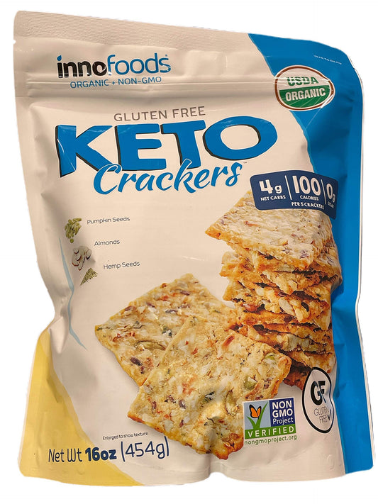 InnoFoods KETO Crackers, White, Blue, Coconut, 1 lb, 16 Oz