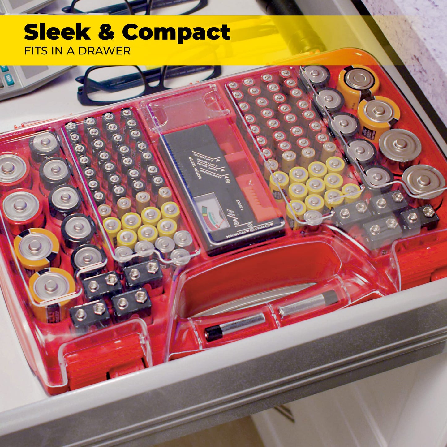 Ontel Battery Daddy 180 Battery Organizer and Storage Case with Tester, 1 Count, As Seen on TV