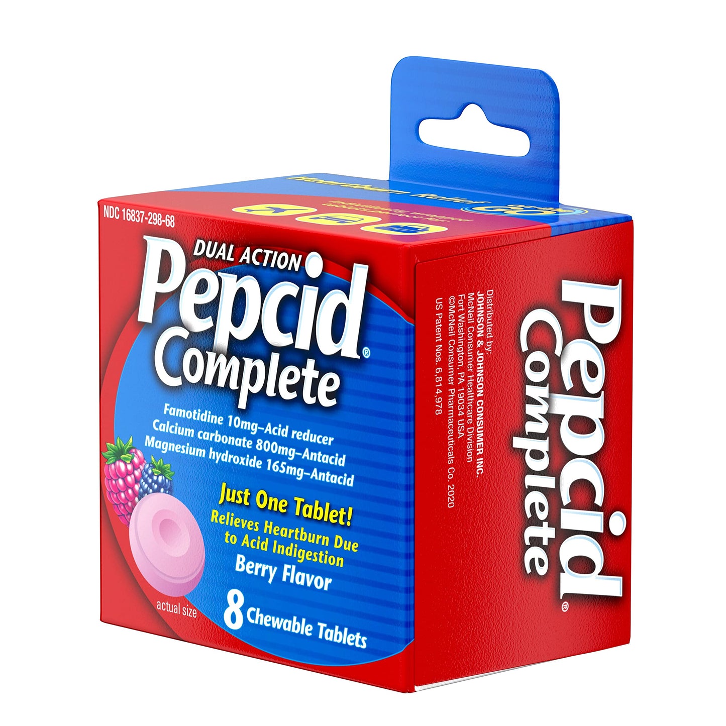Pepcid Complete Dual Action Acid Reducer + Antacid Chewable Tablets, Berry Flavor, 8 ct.