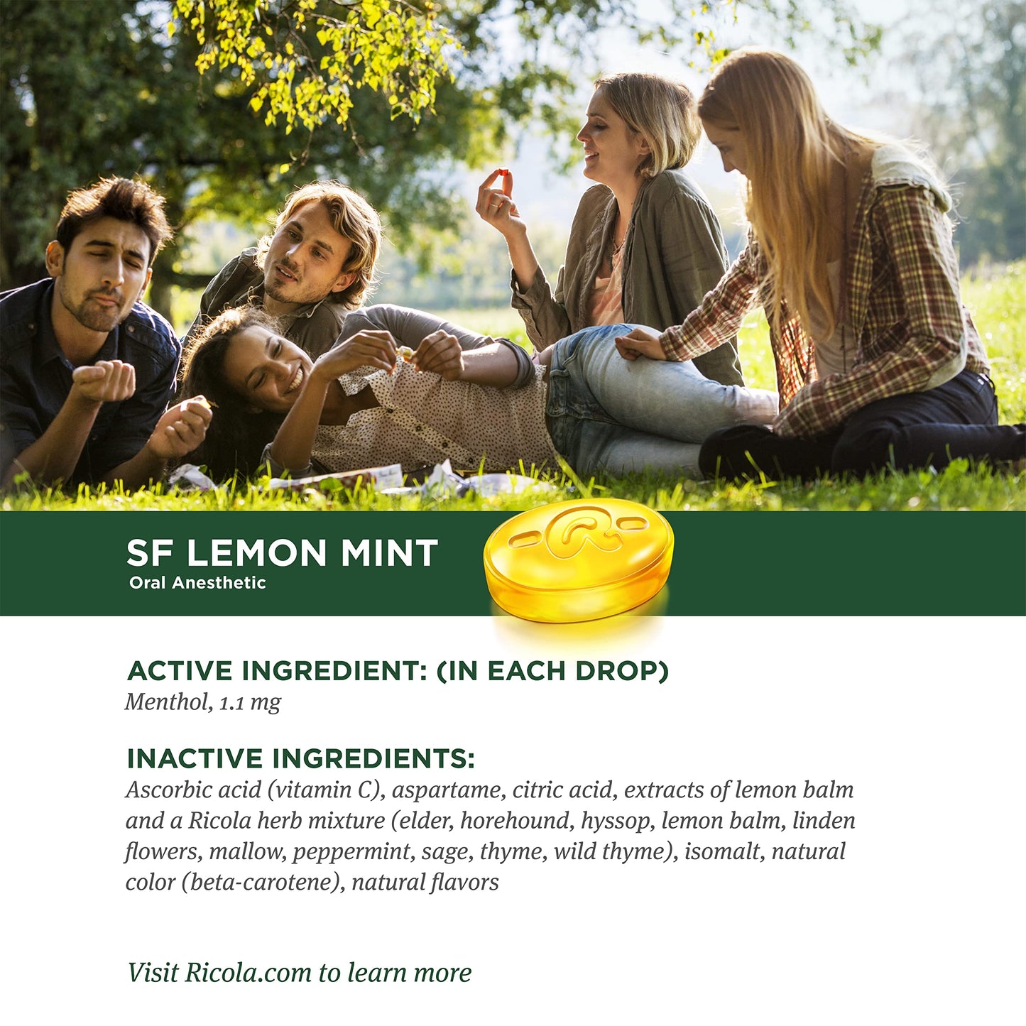 Ricola Herbal Throat Drops Lemon Mint Sugar Free, 105 Count (2 Pack)