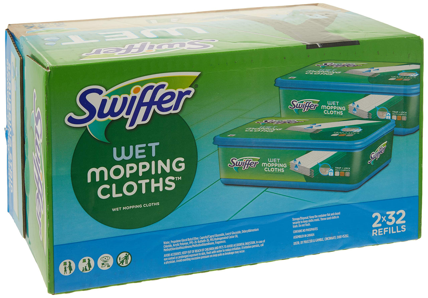 Swiffer Sweeper Wet Mopping Cloths Refills Open Window Fresh 32 Count Pack of 2
