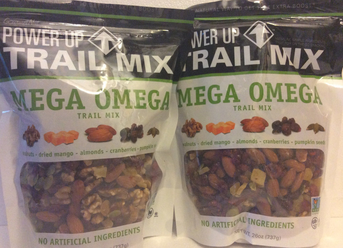 Gourmet Nut Power Up Trail Mix 26oz Each (2 PACK) Mega Omega Trail Mix 26 oz Each Bag