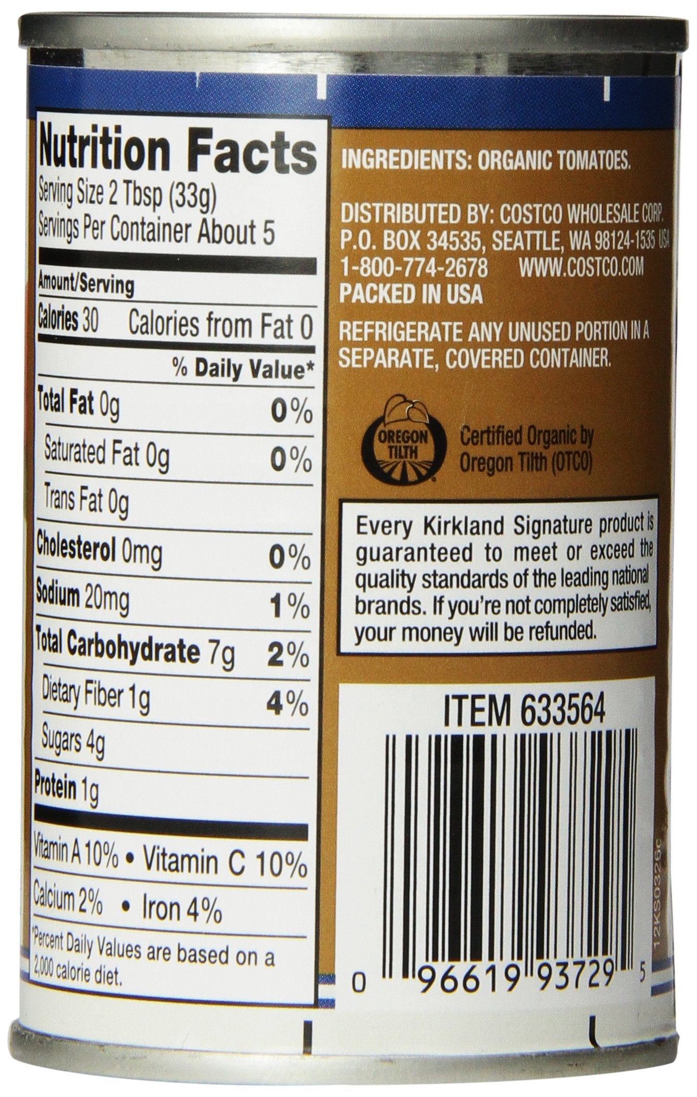 Kirkland Organic Tomato Paste-6 oz, 12 ct