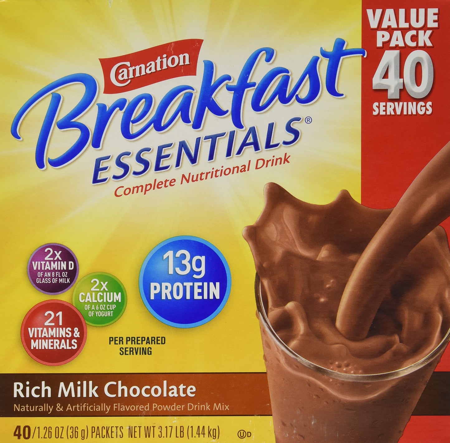 Carnation Breakfast Essentials 40-1.26oz Packets - Rich Milk Chocolate