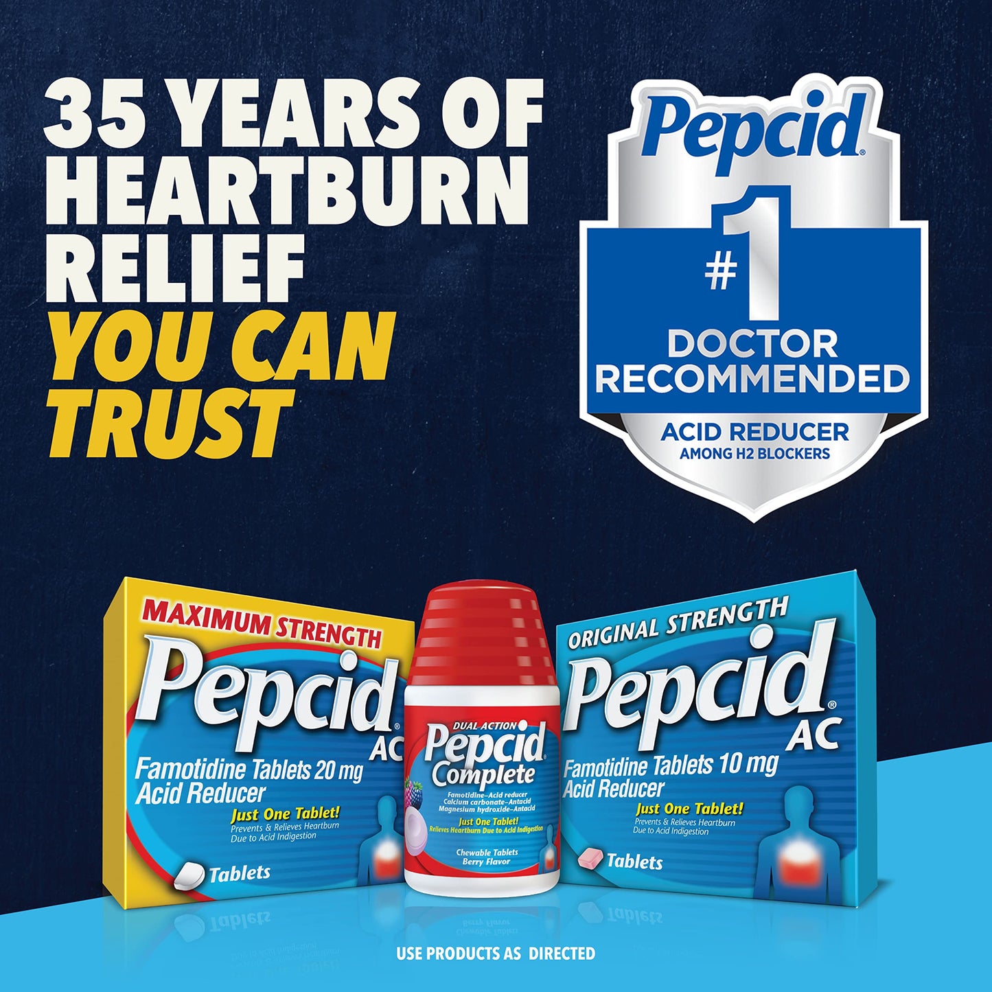 Pepcid Complete Dual Action Acid Reducer + Antacid Chewable Tablets, Berry Flavor, 8 ct.