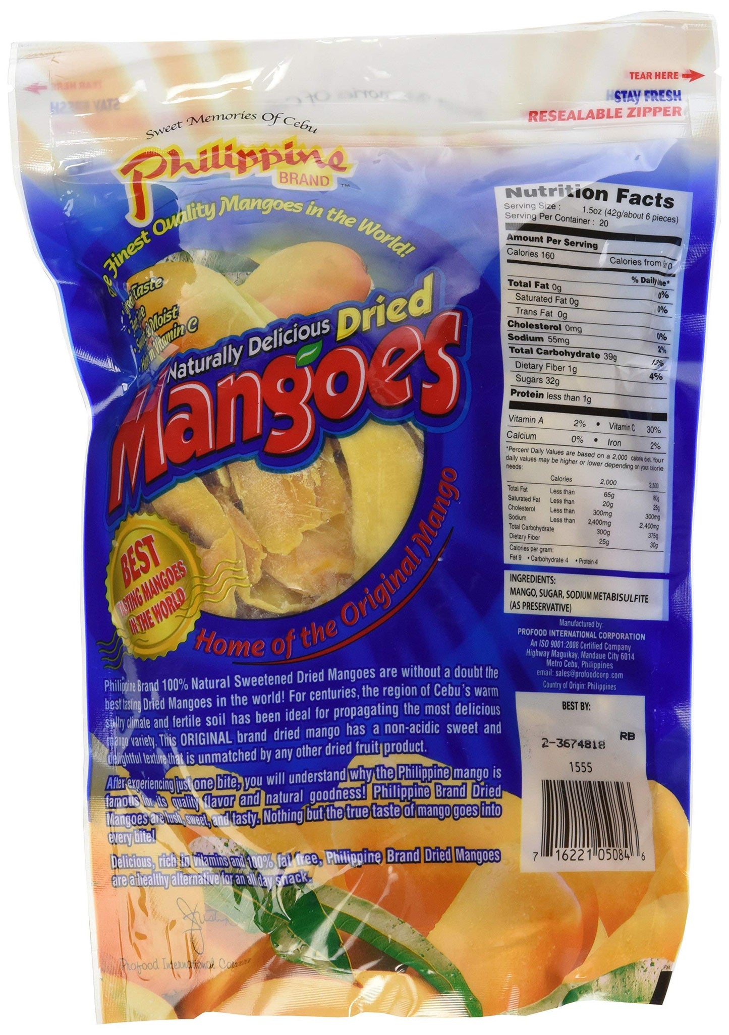 Philippine Brand Naturally Delicious Dried Mangoes Tree Ripened Value Bag 2Pack (30 Ounces) Xkllff