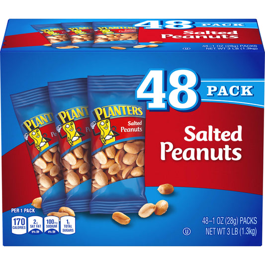 PLANTERS Salted Peanuts, 1 oz. Bags (48 Pack) - Snack Size Peanuts with Sea Salt & Simple Ingredients - Convenient Snacking - On the Go Snacks - Kosher