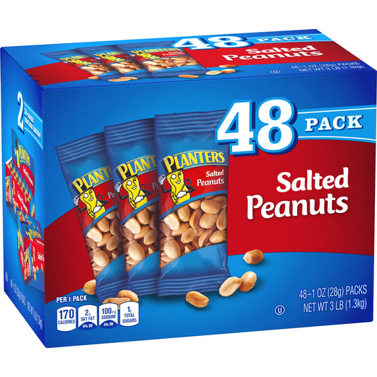 PLANTERS Salted Peanuts, 1 oz. Bags (48 Pack) - Snack Size Peanuts with Sea Salt & Simple Ingredients - Convenient Snacking - On the Go Snacks - Kosher