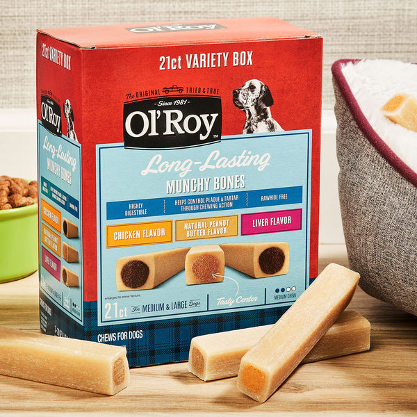 Ol' Roy Munchy Bones Dog Treats Variety Box, Chicken, Peanut Butter, Liver, 21 ct alternate view