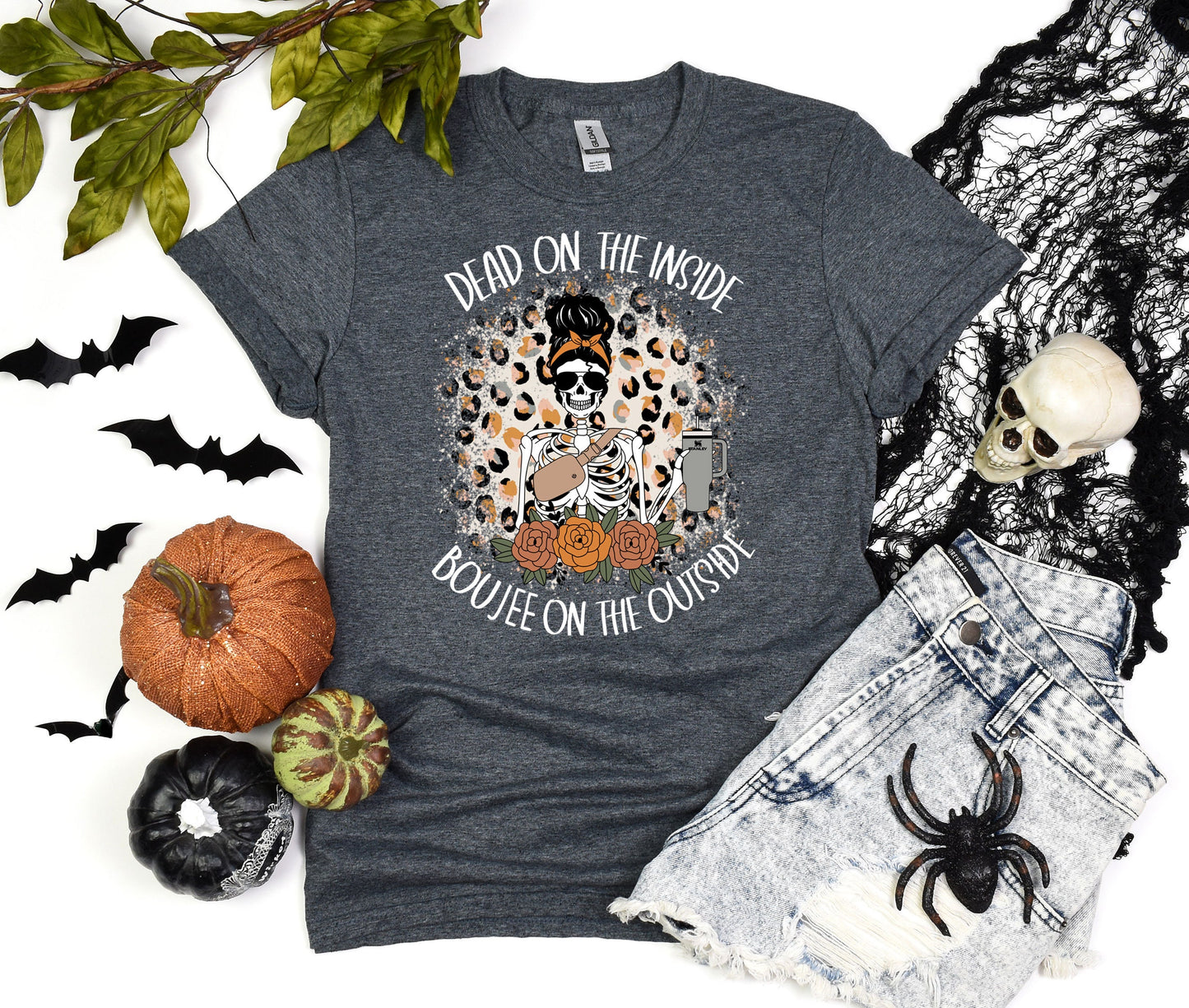 Dead Inside But Boojee Outside Shirt, Fall Bou jee Tumbler Skull shirt, Women skeleton Halloween Tee, Funny Halloween T-shirt, Custom Gift