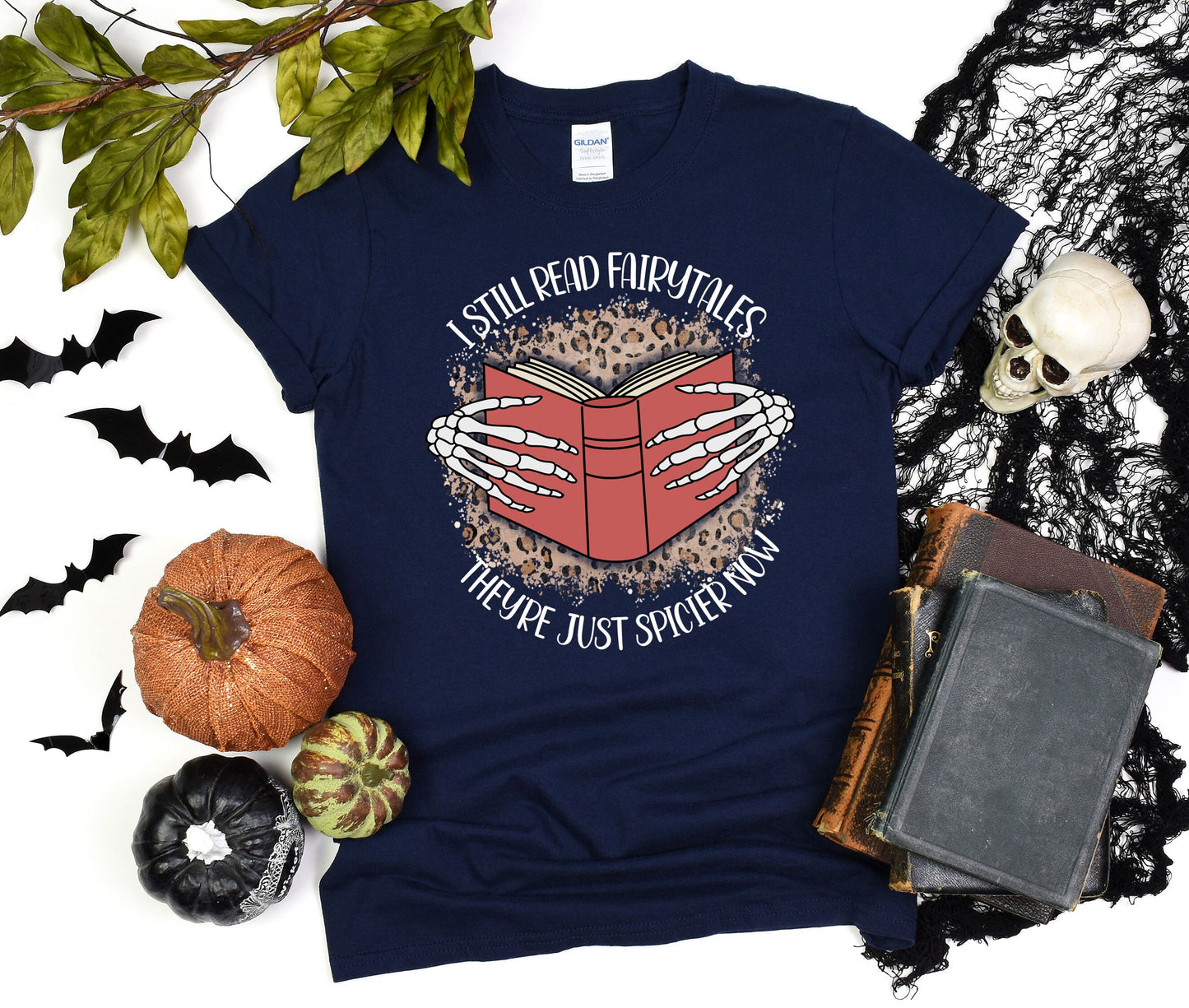 I still read Fairytales they're just spicier now Halloween T-Shirt, Comfort Halloween Tee, Skeleton Book Shirt, Retro Halloween Gift