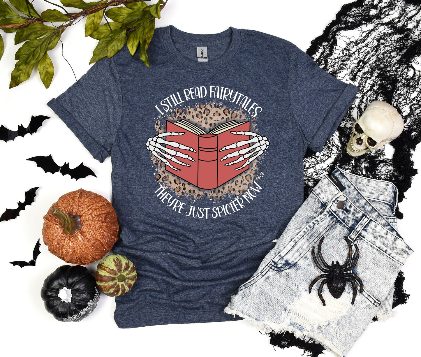 I still read Fairytales they're just spicier now Halloween T-Shirt, Comfort Halloween Tee, Skeleton Book Shirt, Retro Halloween Gift