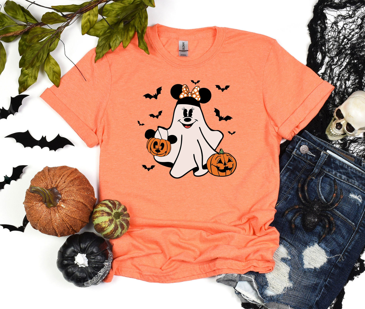 Disney Minnie Boo Ghost Halloween Shirt, Retro Minnie Spooky Season Tee, Halloween Pumpkin Shirt, Minnie Pumpkin T-Shirt