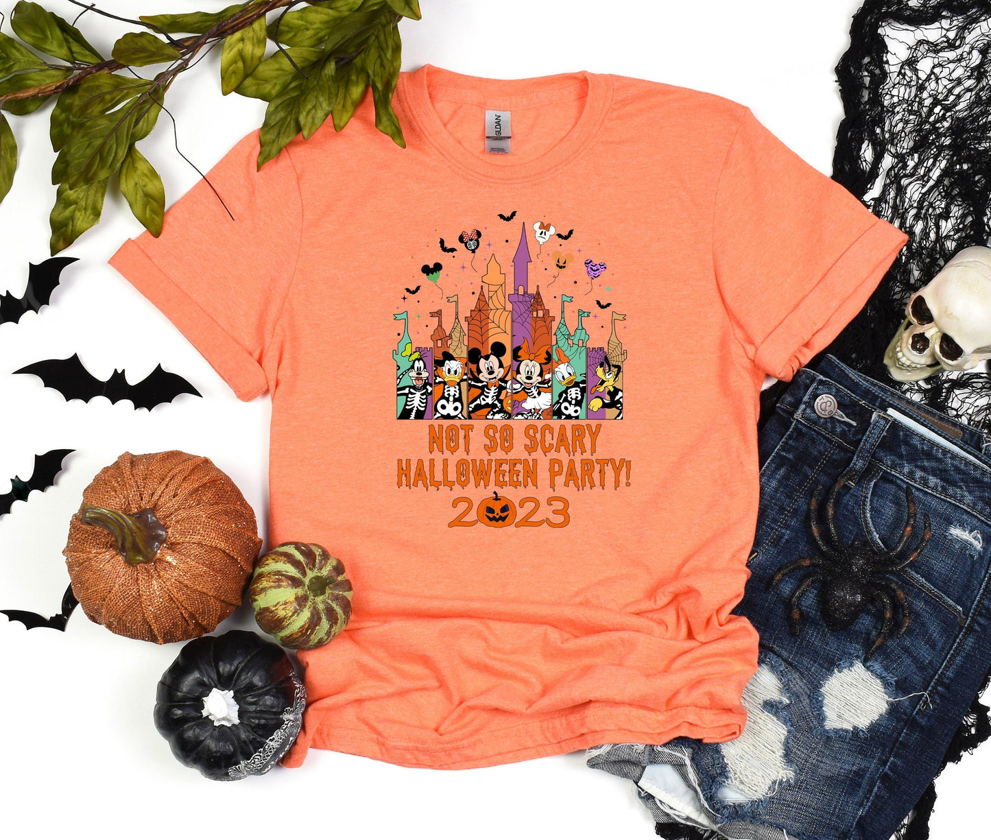 Disney World not so scary 2023 Tee, Minnie Halloween party shirt, Mickey friends Halloween Tee, Disney Castle T-Shirt, Disney Halloween Tee