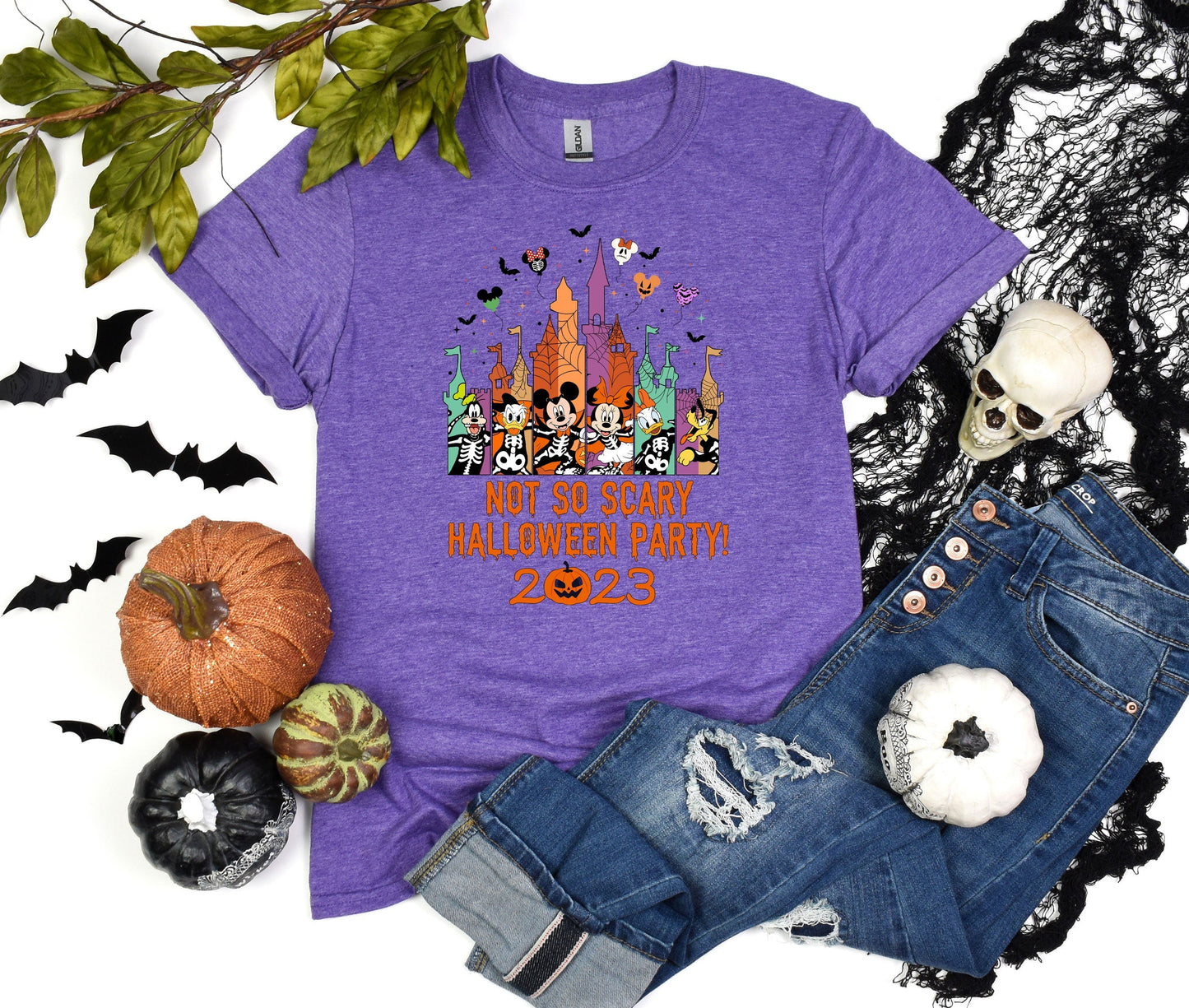 Disney World not so scary 2023 Tee, Minnie Halloween party shirt, Mickey friends Halloween Tee, Disney Castle T-Shirt, Disney Halloween Tee
