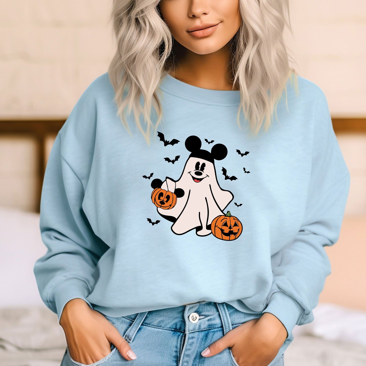 Cute Mickey Ghost Sweatshirt, Disney Mickey Halloween Boo, Mickey Ghost Pumpkin Sweatshirt, Mickey Spooky Season Hoodie, Mickey Not So Scary