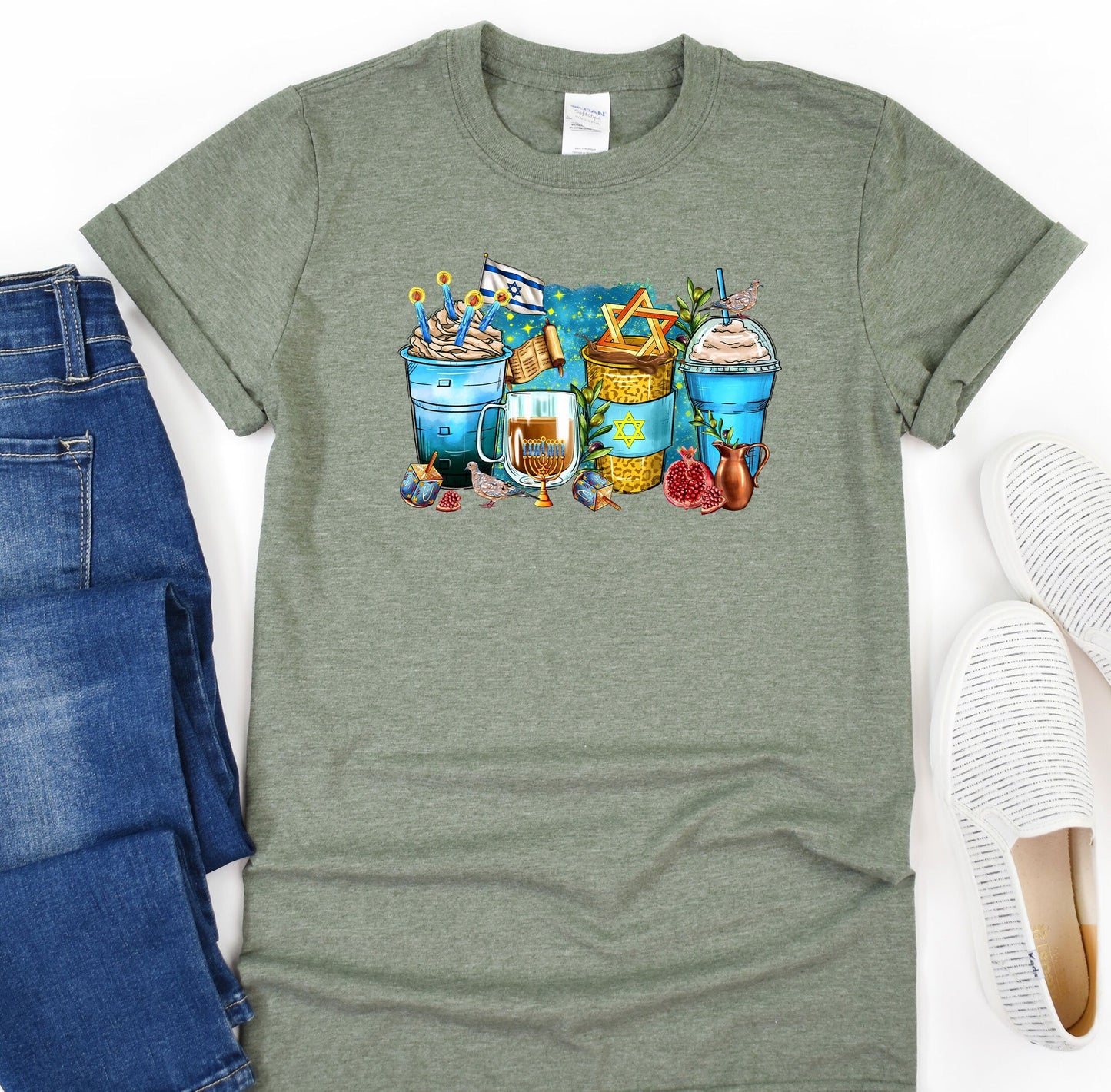 Hanukkah T-Shirt, Matching Family Chanukah Jewish Holiday Shirt, Support Israel Shirt, Happy Hanukkah Tee, Menorah Nes Gadol Family Tee