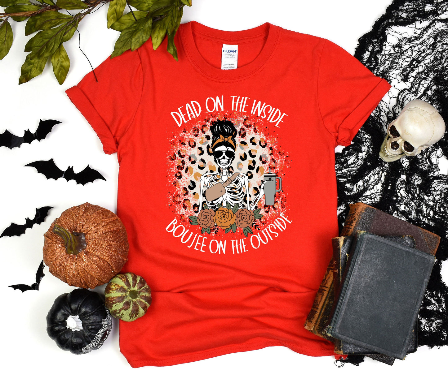 Dead Inside But Boojee Outside Shirt, Fall Bou jee Tumbler Skull shirt, Women skeleton Halloween Tee, Funny Halloween T-shirt, Custom Gift