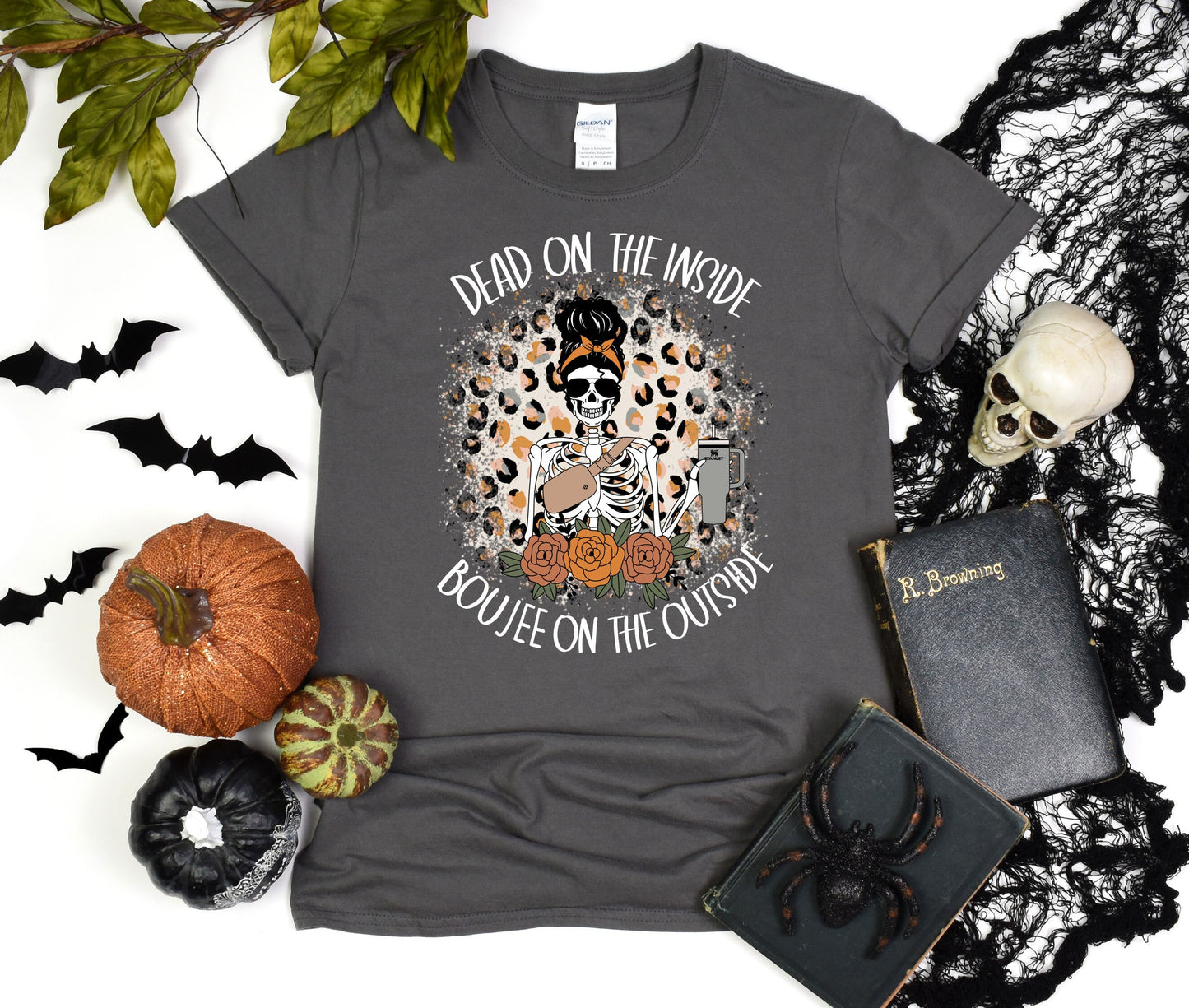 Dead Inside But Boojee Outside Shirt, Fall Bou jee Tumbler Skull shirt, Women skeleton Halloween Tee, Funny Halloween T-shirt, Custom Gift