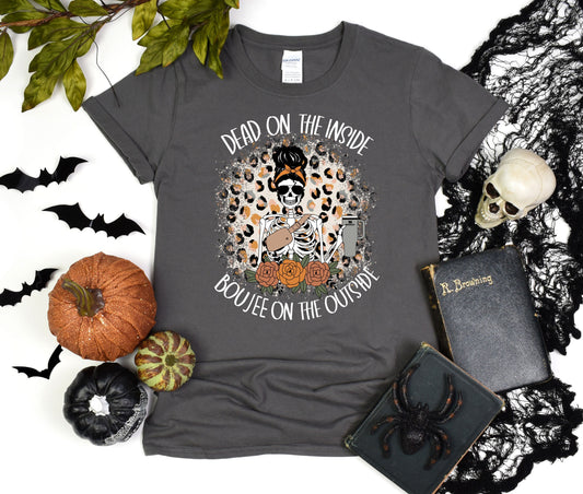 Dead Inside But Boojee Outside Shirt, Fall Bou jee Tumbler Skull shirt, Women skeleton Halloween Tee, Funny Halloween T-shirt, Custom Gift