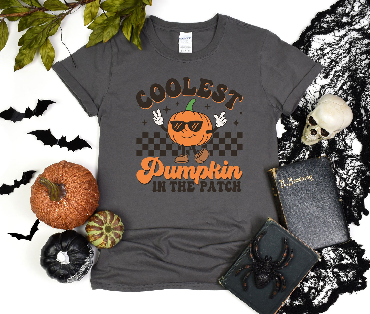 Coolest Pumpkin on the Patch Custom Halloween T-Shirt, Comfort Ghost Tee, Team Pumpkin Shirt, Retro Halloween Shirt, Bat Halloween Gift