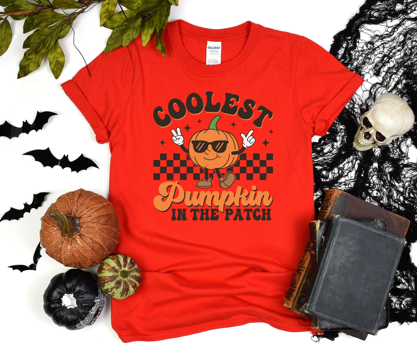 Coolest Pumpkin on the Patch Custom Halloween T-Shirt, Comfort Ghost Tee, Team Pumpkin Shirt, Retro Halloween Shirt, Bat Halloween Gift