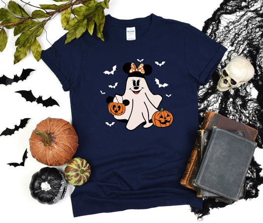 Disney Minnie Boo Ghost Halloween Shirt, Retro Minnie Spooky Season Tee, Halloween Pumpkin Shirt, Minnie Pumpkin T-Shirt