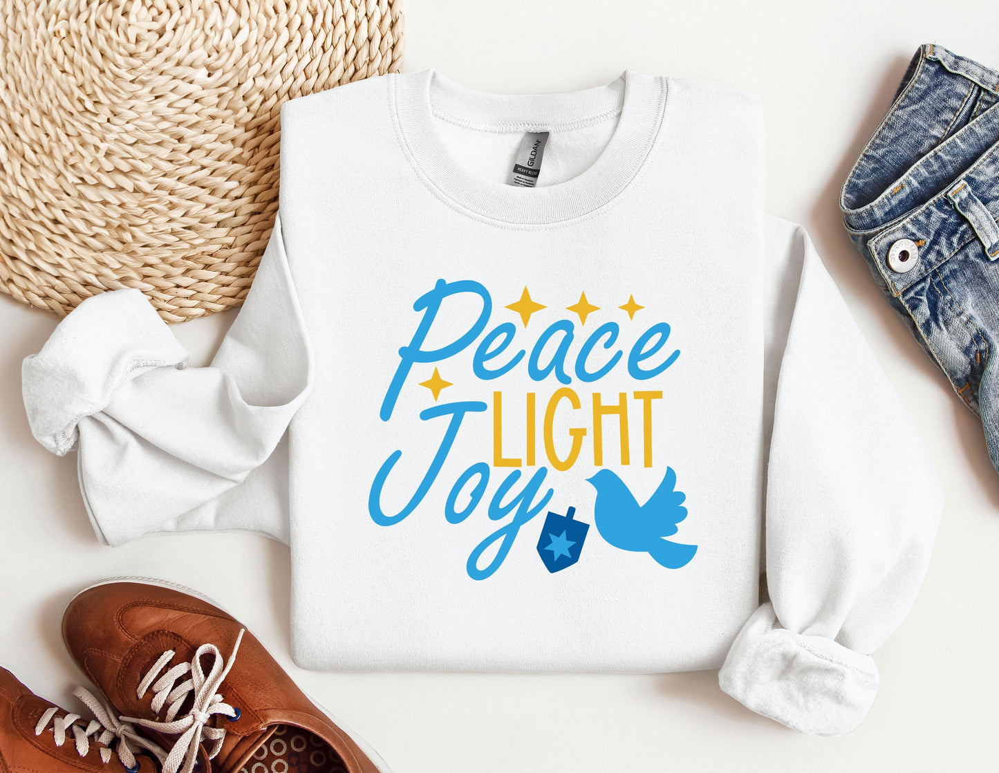 Peace Light Joy Sweatshirt, Happy Hanukkah Sweatshirt, Jewish Sweatshirt, Holiday Hanukkah Hoodie, Hanukkah Sweatshirt, Jewish Saying Hoodie