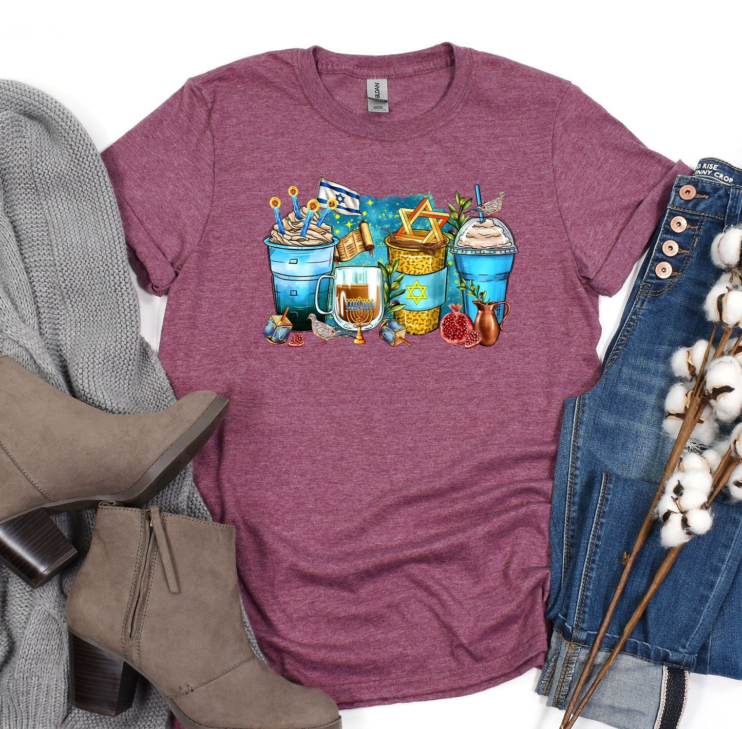 Hanukkah T-Shirt, Matching Family Chanukah Jewish Holiday Shirt, Support Israel Shirt, Happy Hanukkah Tee, Menorah Nes Gadol Family Tee