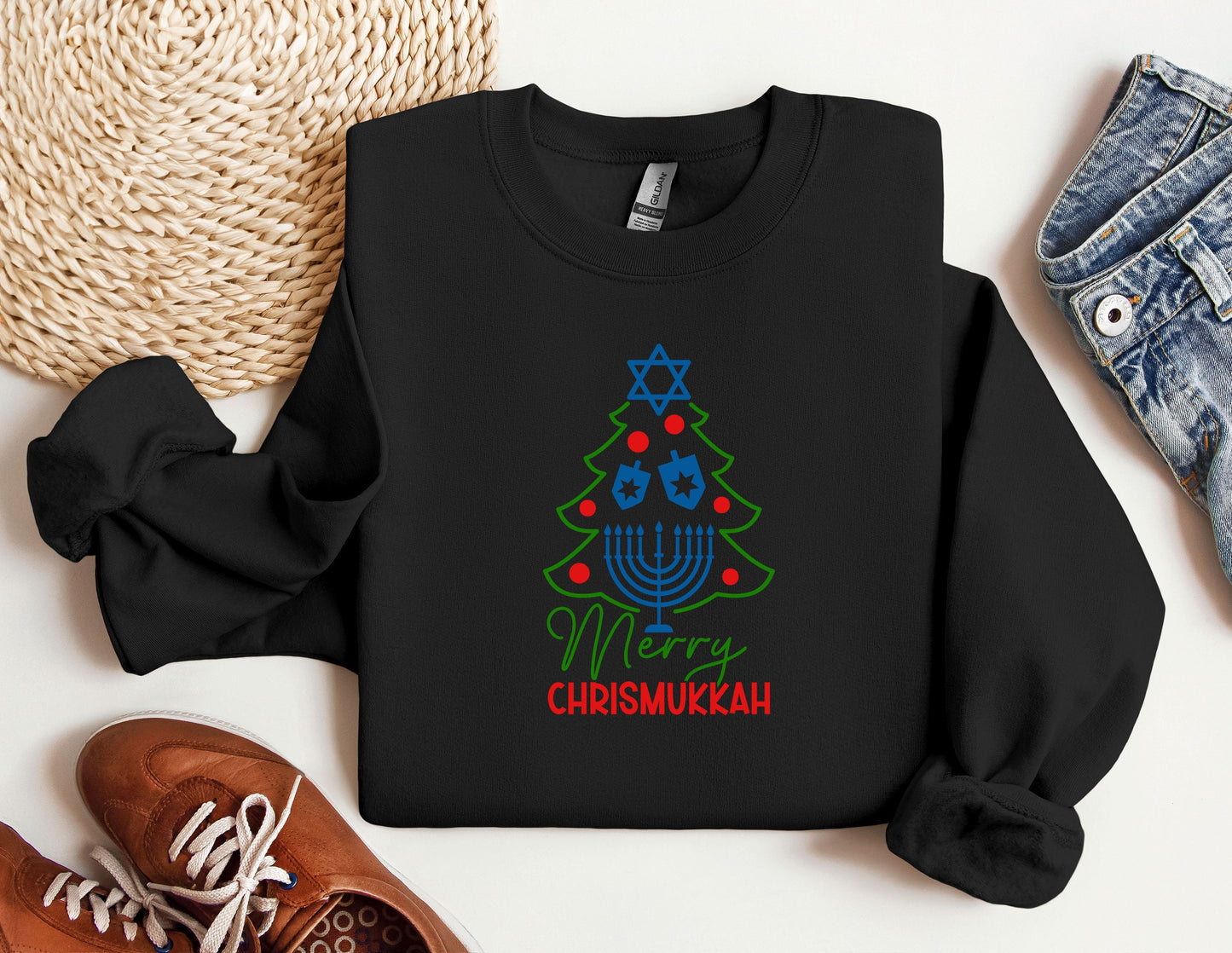 Happy Chrismukkah Sweatshirt, Funny Hannukkah Sweatshirts, Christas Ugly Hoodie, Hanukkah Menorah Sweatshirt, Chanukah Jewish Holiday Sweat