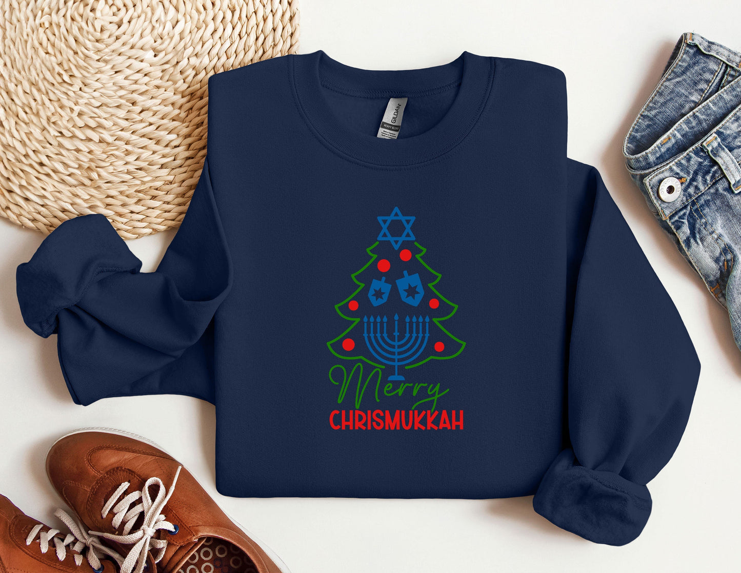 Happy Chrismukkah Sweatshirt, Funny Hannukkah Sweatshirts, Christas Ugly Hoodie, Hanukkah Menorah Sweatshirt, Chanukah Jewish Holiday Sweat